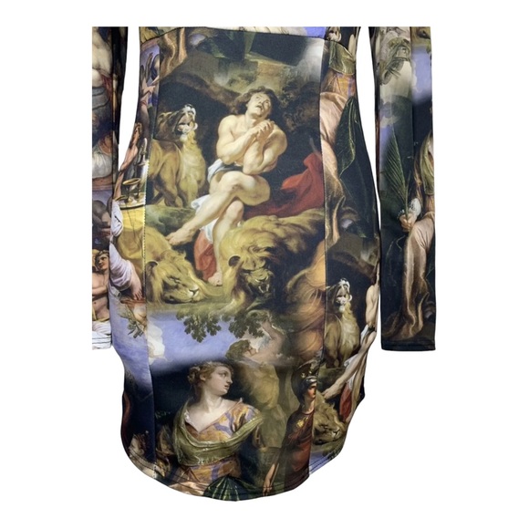 PrettyLittleThing PLT Mini Dress Renaissance Print Long Sleeve Brown Mix Scuba - Picture 10 of 14